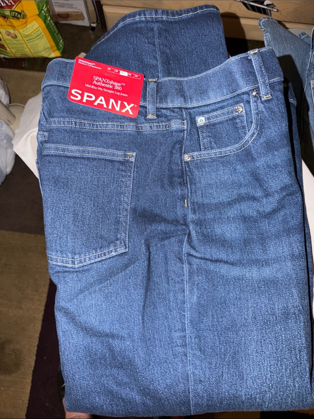 SPANX Indigo Blue Stretch Denim Mid-Rise 90s Straight Leg Jeans